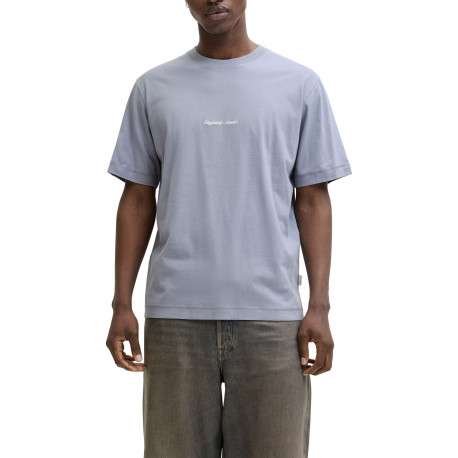 T-shirt en coton bleu pourvu d'un col rond et de manches courtes
