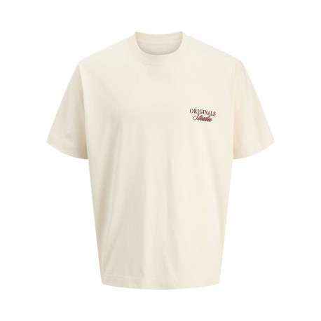 T-shirt en coton écru imprimé à coupe droite pourvu d'un col rond