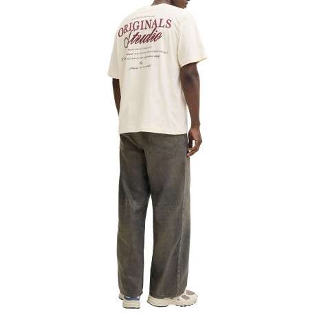 T-shirt en coton écru imprimé à coupe droite pourvu d'un col rond - Image 4
