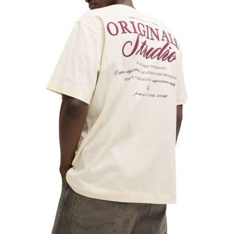 T-shirt en coton écru imprimé à coupe droite pourvu d'un col rond - Image 5