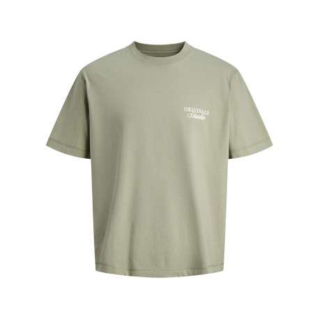 T-shirt en coton olive imprimé à coupe droite pourvu d'un col rond