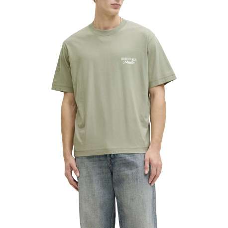 T-shirt en coton olive imprimé à coupe droite pourvu d'un col rond - Image 3
