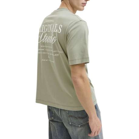 T-shirt en coton olive imprimé à coupe droite pourvu d'un col rond - Image 4