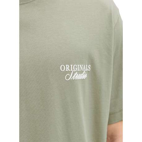 T-shirt en coton olive imprimé à coupe droite pourvu d'un col rond - Image 5