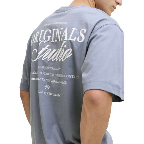T-shirt en coton bleu imprimé à coupe droite pourvu d'un col rond - Image 2