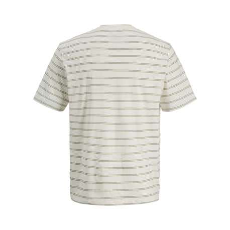T-shirt en coton biologique beige à rayures pourvu d'un col rond - Image 2