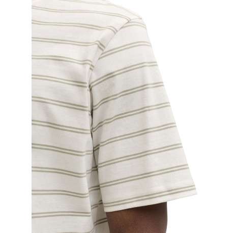 T-shirt en coton biologique beige à rayures pourvu d'un col rond - Image 6