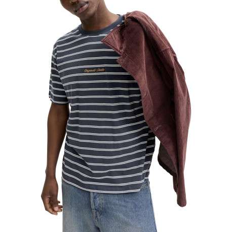 T-shirt en coton biologique marine à rayures pourvu d'un col rond - Image 4