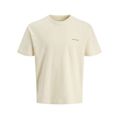 T-shirt en coton beige imprimé à coupe droite pourvu d'un col rond
