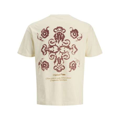 T-shirt en coton beige imprimé à coupe droite pourvu d'un col rond - Image 2
