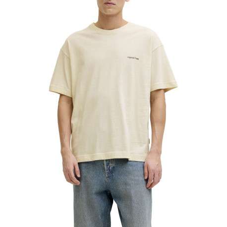 T-shirt en coton beige imprimé à coupe droite pourvu d'un col rond - Image 3