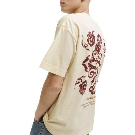 T-shirt en coton beige imprimé à coupe droite pourvu d'un col rond - Image 5