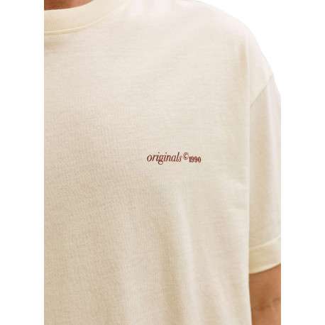 T-shirt en coton beige imprimé à coupe droite pourvu d'un col rond - Image 6