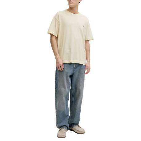 T-shirt en coton beige imprimé à coupe droite pourvu d'un col rond - Image 7