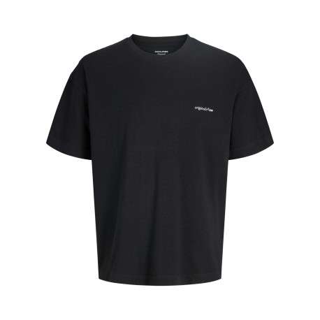 T-shirt en coton noir imprimé à coupe droite pourvu d'un col rond