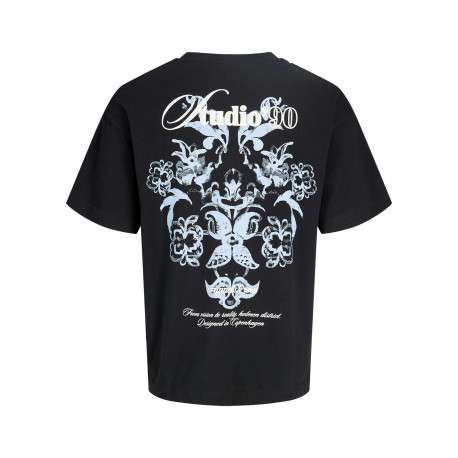 T-shirt en coton noir imprimé à coupe droite pourvu d'un col rond - Image 2