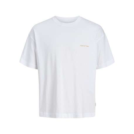 T-shirt en coton blanc imprimé à coupe droite pourvu d'un col rond