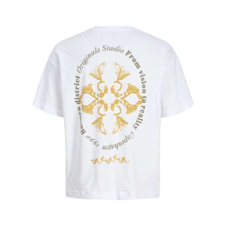 T-shirt en coton blanc imprimé à coupe droite pourvu d'un col rond - Image 2