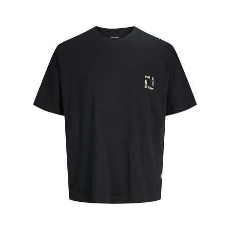 T-shirt en coton noir imprimé à coupe droite pourvu d'un col rond