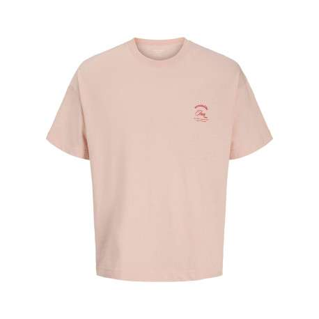 T-shirt en coton rose imprimé à coupe droite pourvu d'un col rond