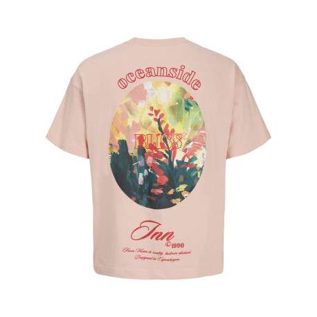 T-shirt en coton rose imprimé à coupe droite pourvu d'un col rond - Image 2