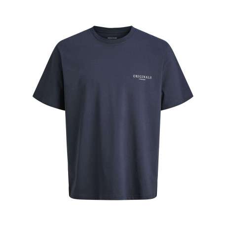 T-shirt en coton biologique marine imprimé à coupe droite pourvu d'un col rond
