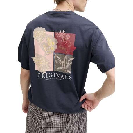 T-shirt en coton biologique marine imprimé à coupe droite pourvu d'un col rond - Image 4