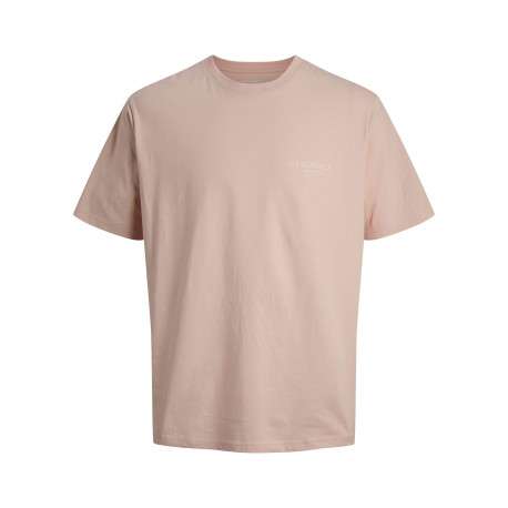 T-shirt en coton biologique rose imprimé à coupe droite pourvu d'un col rond