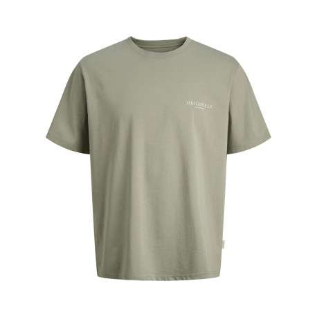 T-shirt en coton biologique olive imprimé à coupe droite pourvu d'un col rond