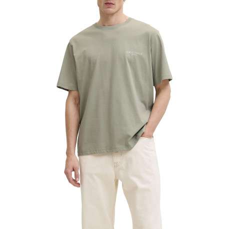T-shirt en coton biologique olive imprimé à coupe droite pourvu d'un col rond - Image 3