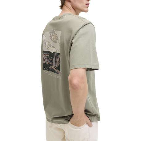 T-shirt en coton biologique olive imprimé à coupe droite pourvu d'un col rond - Image 4