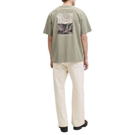 T-shirt en coton biologique olive imprimé à coupe droite pourvu d'un col rond - Image 6