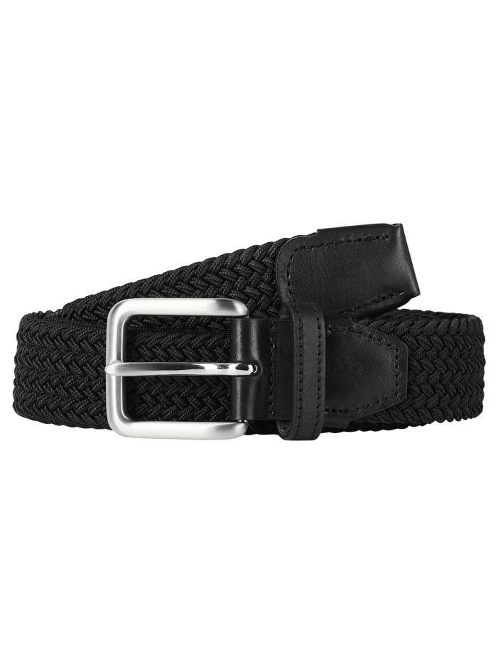 Ceinture noire texturée effet tressé avec boucle à ardillon argentée