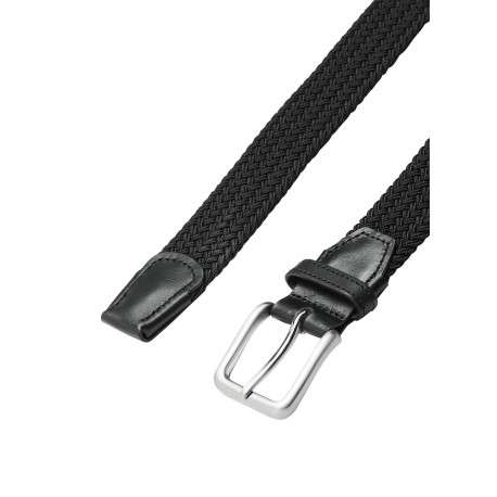Ceinture noire texturée effet tressé avec boucle à ardillon argentée - Image 3