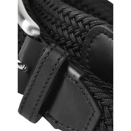 Ceinture noire texturée effet tressé avec boucle à ardillon argentée - Image 4