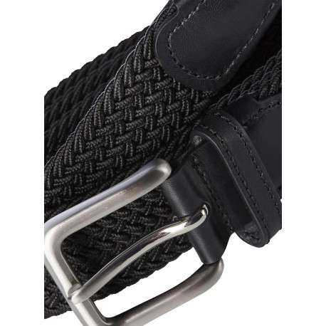 Ceinture noire texturée effet tressé avec boucle à ardillon argentée - Image 5
