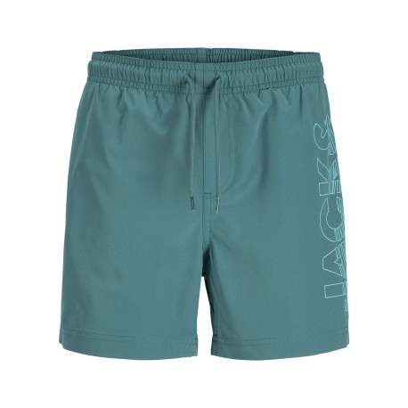 Short de bain turquoise à coupe ajustée pourvu d'un cordon de serrage