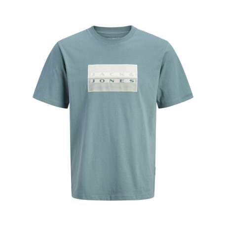 T-shirt en coton vert à coupe droite pourvu d'un col rond côtelé
