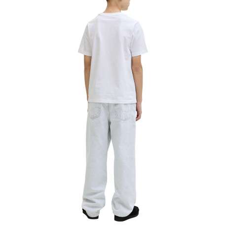 T-shirt en coton blanc à coupe droite pourvu d'un col rond côtelé - Image 3