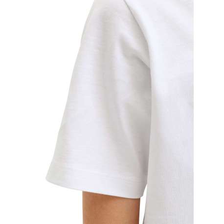 T-shirt en coton blanc à coupe droite pourvu d'un col rond côtelé - Image 5