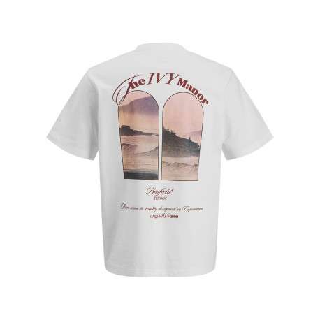 T-shirt en coton blanc imprimé à coupe droite pourvu d'un col rond - Image 2