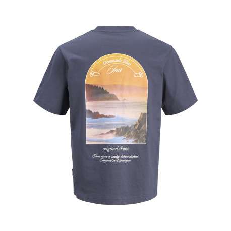 T-shirt en coton marine imprimé à coupe droite pourvu d'un col rond - Image 2