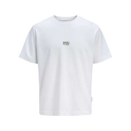 T-shirt blanc imprimé à coupe droite pourvu d'un col rond et de manches courtes