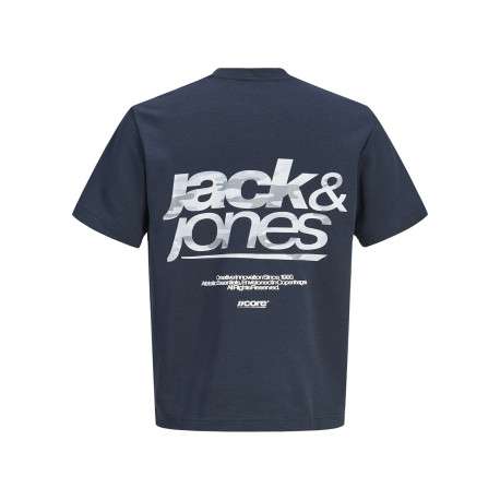 T-shirt marine imprimé à coupe droite pourvu d'un col rond et de manches courtes - Image 2