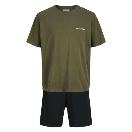 Pyjama court en coton kaki pourvu du logo de la marque sur la poitrine