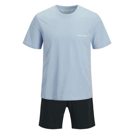 Pyjama court en coton bleu clair pourvu du logo de la marque sur la poitrine