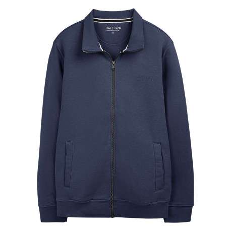 Sweat bleu foncé uni avec une coupe droite et un col montant