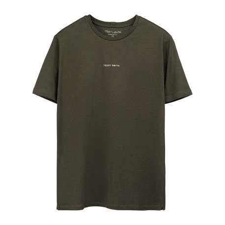 T-shirt en coton vert uni avec une coupe droite et un col rond