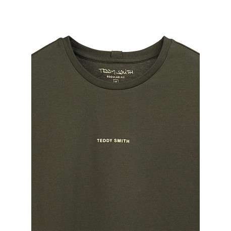 T-shirt en coton vert uni avec une coupe droite et un col rond - Image 3