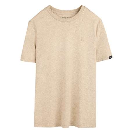 T-shirt beige uni avec un logo à coupe droite et à col rond